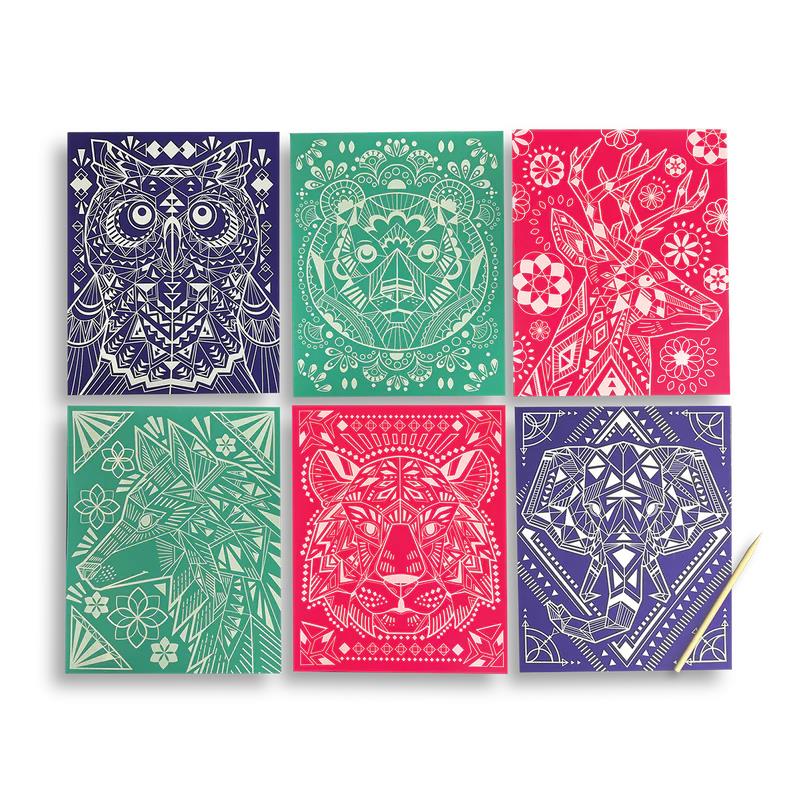 Ooly Scratch & Shine Foil Scratch Art Kit - Geometric Animals