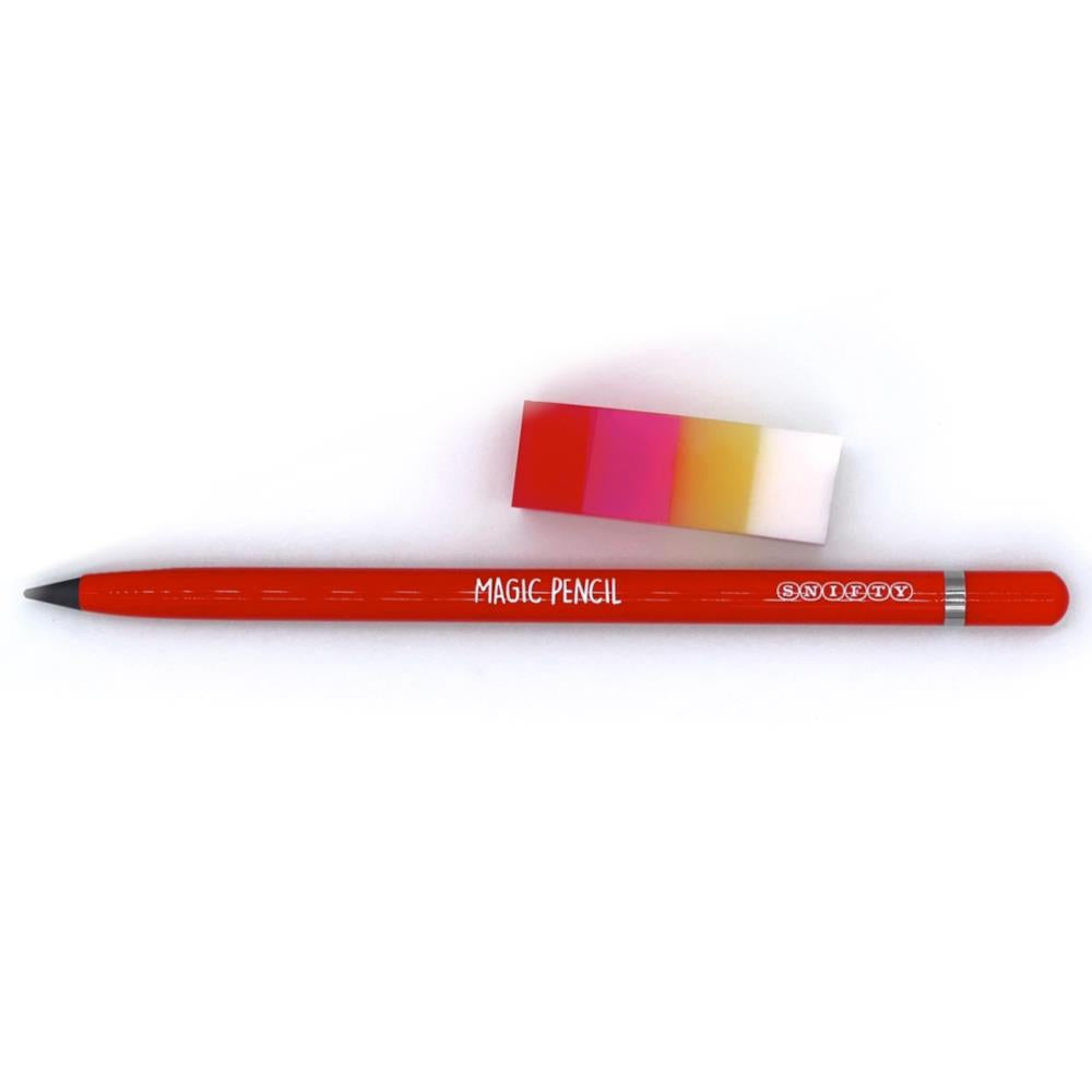 SNIFTY Magic Pencil - Compressed graphite tip equals 100 pencils - red  barrel + matching chunky eraser