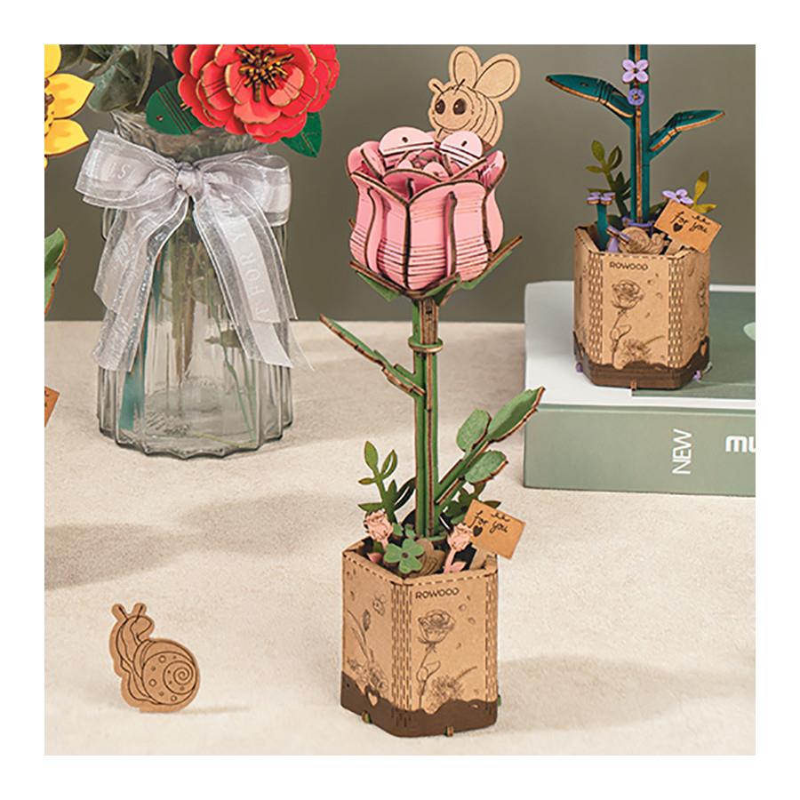 Robotime Rowood Wooden Bloom Craft Model Kit - Pink Rose – Midoco