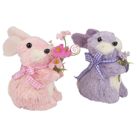Silver Tree Grass Bunny Decor - Pink or Purple with Flower