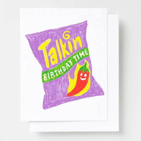 Yellow Owl Risograph Greeting Card - Talkin Birthday Time
