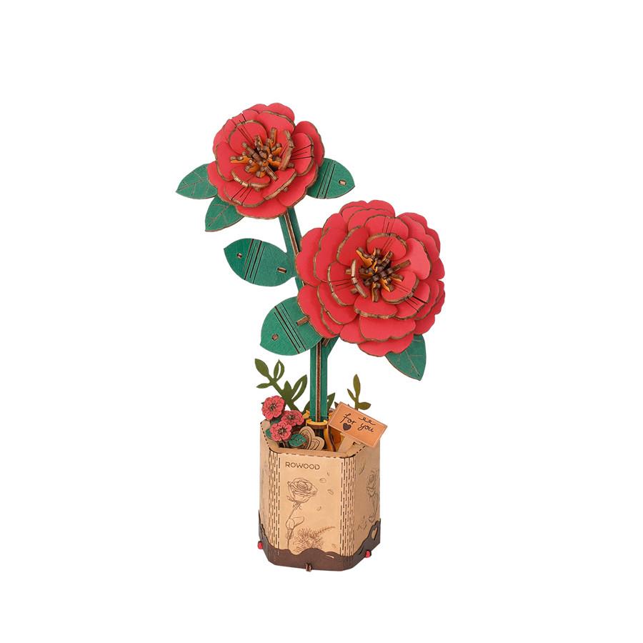 Robotime Rowood Wooden Bloom Craft Model Kit - Red Camellia