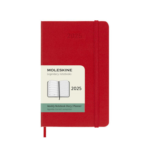 Moleskine 2025 Agenda - Weekly, Pocket Hardcover, Red