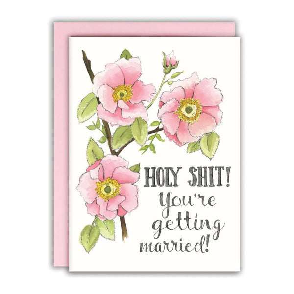 Naughty Florals Wedding Card - Holy Sh*t You're Getting Married!