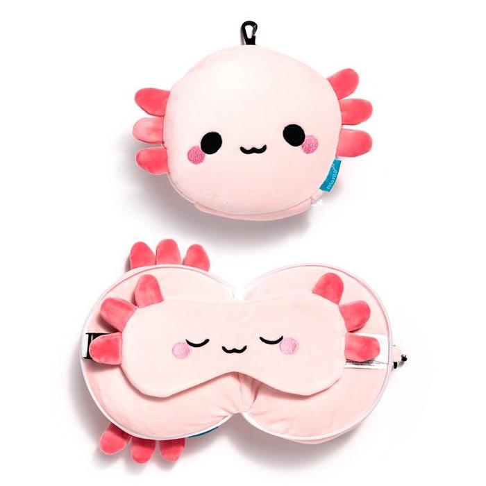 Relaxeazzz Adoramals Travel Pillow & Eye Mask - Maddie the Axolotl