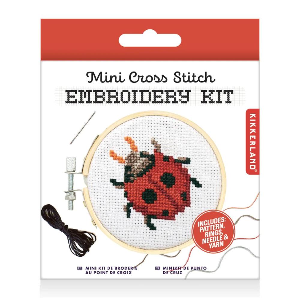 Kikkerland Mini Cross Stitch Embroidery Kit – Ladybug – Midoco Art