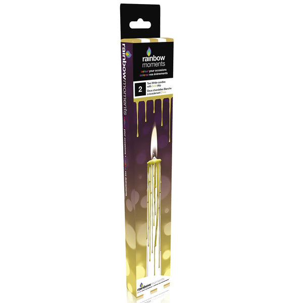 Rainbow Moments Magic Colour Drip Candles 2pk White with Gold Drip