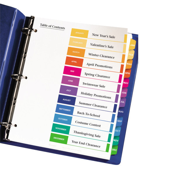 Avery Ready Index Table of Contents Dividers Jan-Dec Tabs