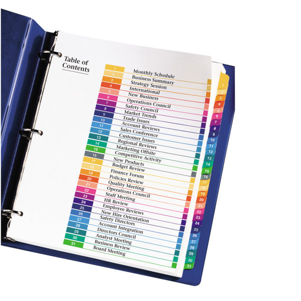 Avery Ready Index Table of Contents Dividers 31 Tabs