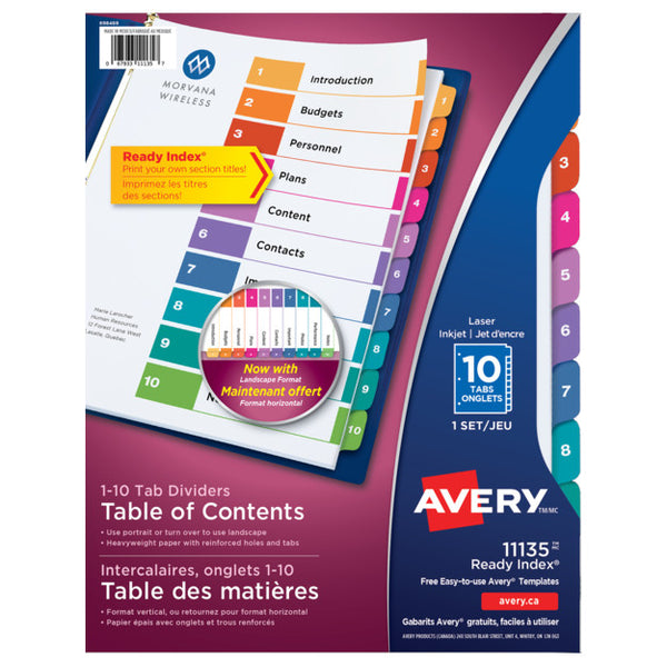 Avery Ready Index Table of Contents Dividers 10 Tabs