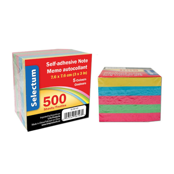 Selectum Sticky Note Cube 3x3" 500pk Assorted Colours