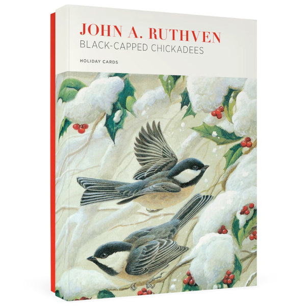 Pomegranate Holiday Cards 12pk John Ruthven: Black Capped Chickadees
