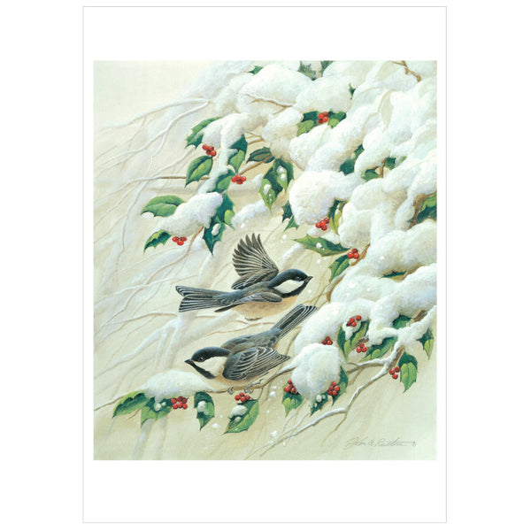 Pomegranate Holiday Cards 12pk John Ruthven: Black Capped Chickadees