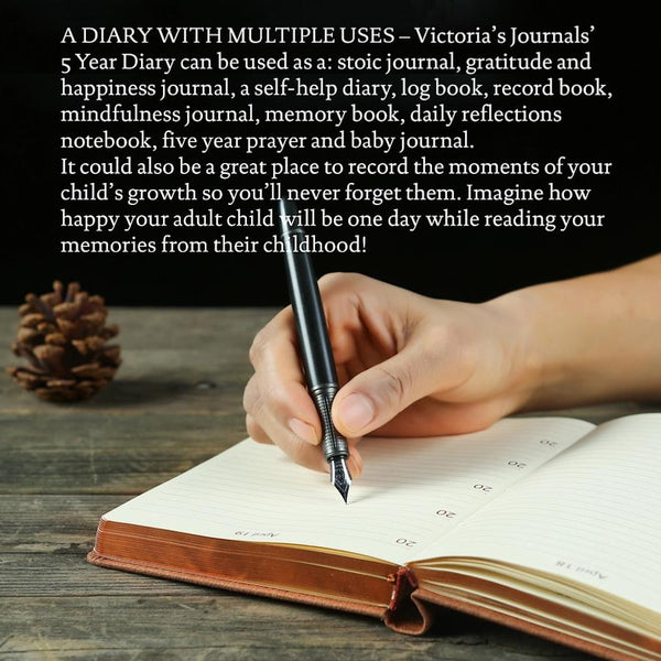 Victoria’s Journals 5-Year Real Leather Diary - Coffee