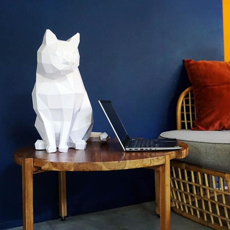 PaperCraft World 3D Model DIY Kit - White Cat – Midoco Art & Office ...