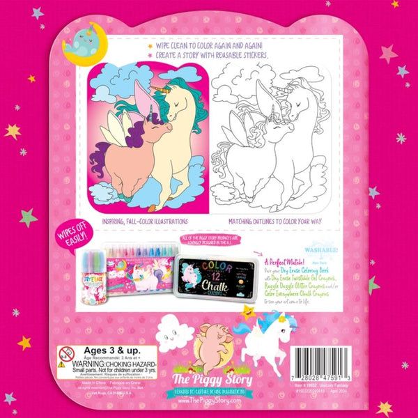 The Piggy Story Dry Erase Reusable Colouring Book with Stickers - Unicorn