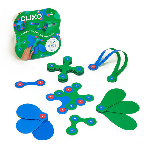 Clixo Magnetic Building Kit 18pc Itsy Pack Green/Blue