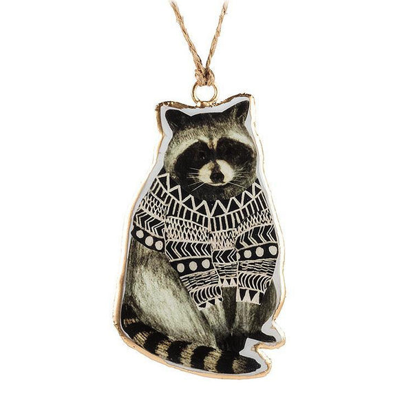 Abbott Hanging Metal Ornament - Raccoon in Sweater
