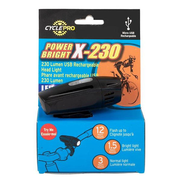CyclePro Power Bright X-230 Rechargeable Bike Head Light