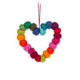 Abbott Hanging Wool Ornament - Rainbow Pompom Heart
