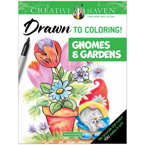 Creative Haven Drawn to Colouring Book - Gnomes & Gardens