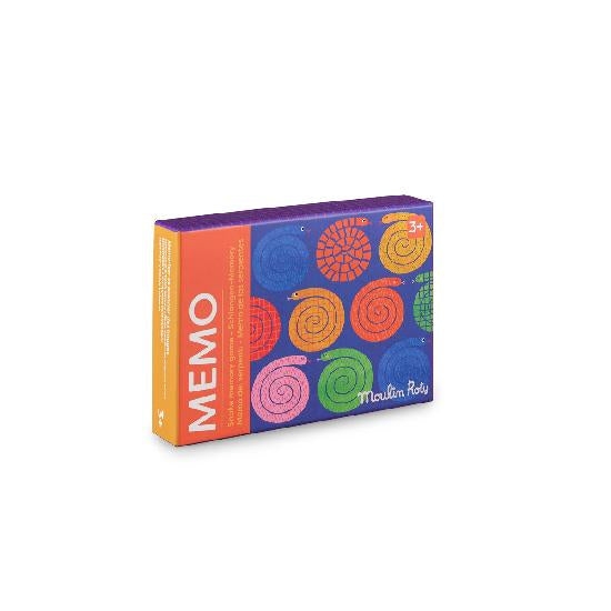 Colorful packaging of a children's game with spiral designs on a white background
