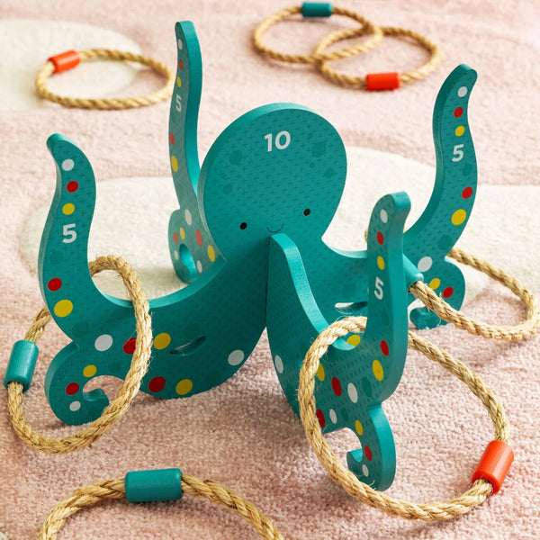 Petit Collage Happy Octopus Wooden Hoopla Ring Toss Game