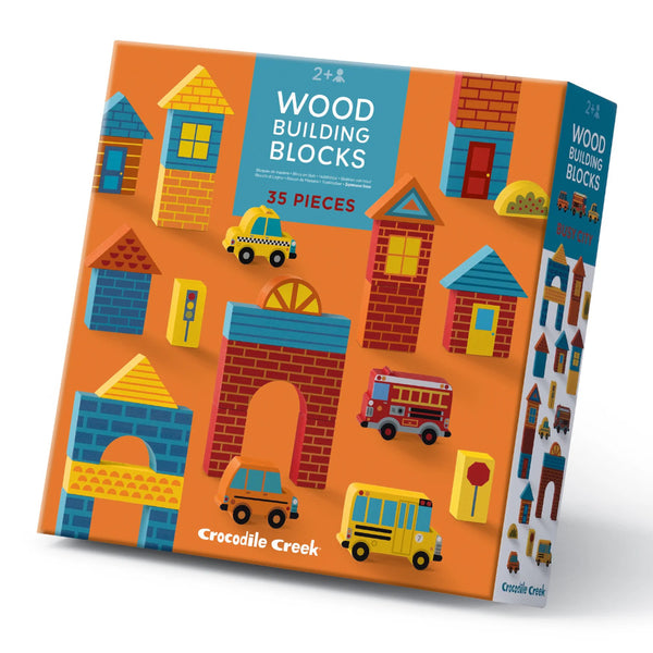 Crocodile Creek Wood Building Blocks Playset 35pc Busy City