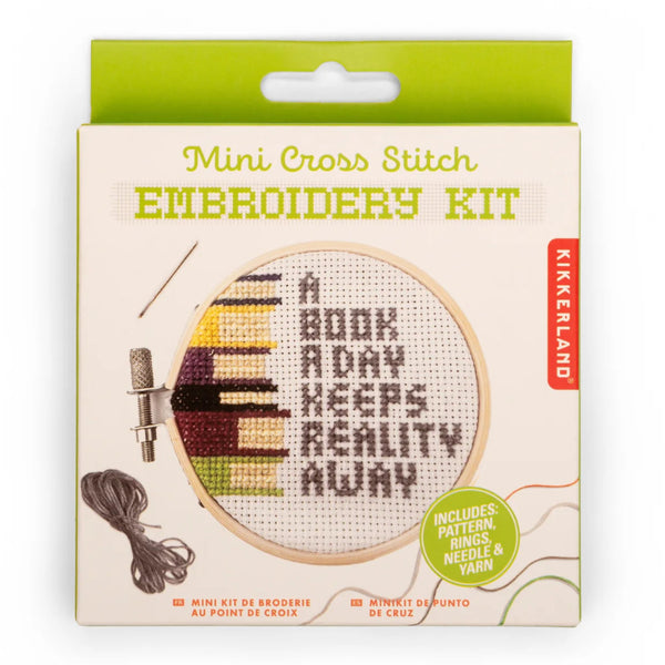 Kikkerland Mini Cross Stitch Embroidery Kit - Books