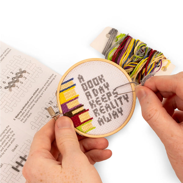 Kikkerland Mini Cross Stitch Embroidery Kit - Books