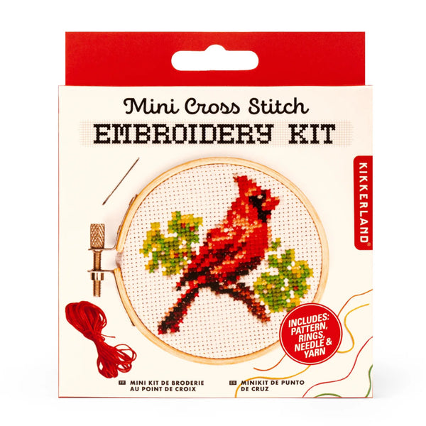 Kikkerland Mini Cross Stitch Embroidery Kit - Cardinal