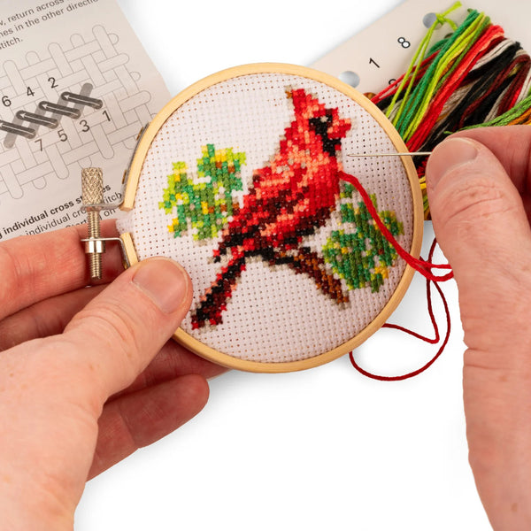 Kikkerland Mini Cross Stitch Embroidery Kit - Cardinal