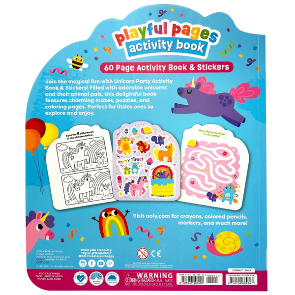 Ooly Playful Pages Activity Book of Games, Colouring & Stickers - Unicorn Party!