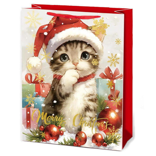 Paper Trendz Holiday Gift Bag, Large - Cute Kitty