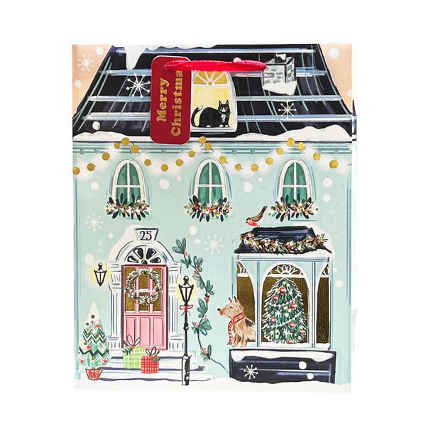 Paper Trendz Holiday Gift Bag, Medium - Holly House with Pets