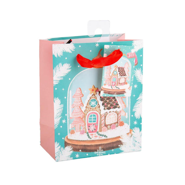 Paper Trendz Holiday Gift Bag, Small - Gingerbread Snowglobe