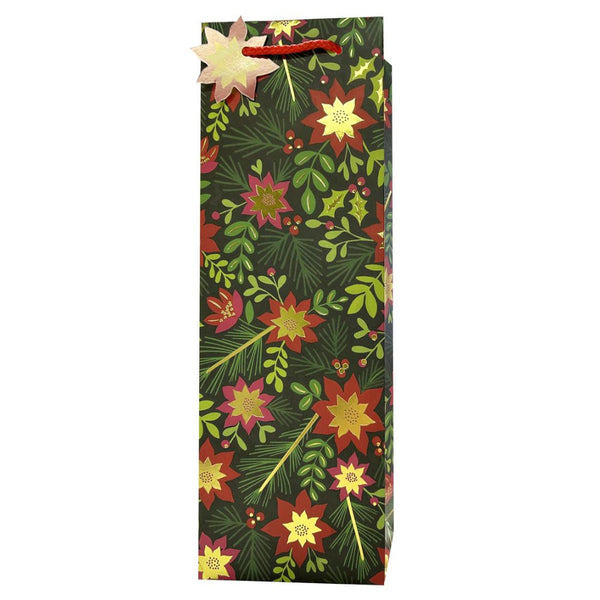 Paper Trendz Holiday Gift Bag, Bottle Sized - Boho Poinsettia