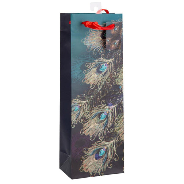 Paper Trendz Gift Bag, Bottle Size - Peacock Feathers