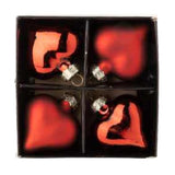 Silver Tree Glass Ornament Set 4pk Red Hearts