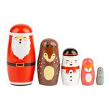 Silver Tree Wood Nesting Santa Dolls 5pc Set