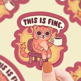 Turtle's Soup Vinyl Sticker - This Is Fine Cat