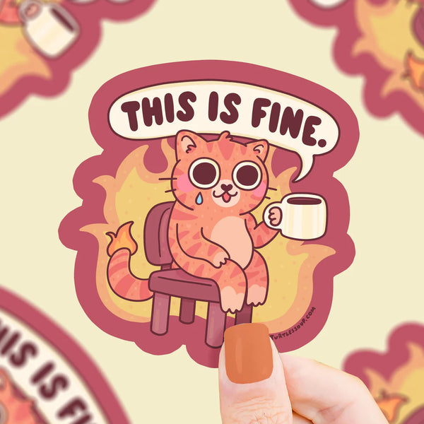 Turtle's Soup Vinyl Sticker - This Is Fine Cat