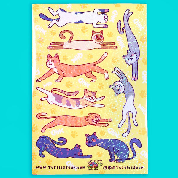 Turtle's Soup Glitter Vinyl Sticker Sheet - Long Cats
