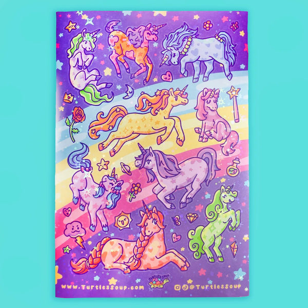 Turtle's Soup Glitter Vinyl Sticker Sheet - Magical Unicorns