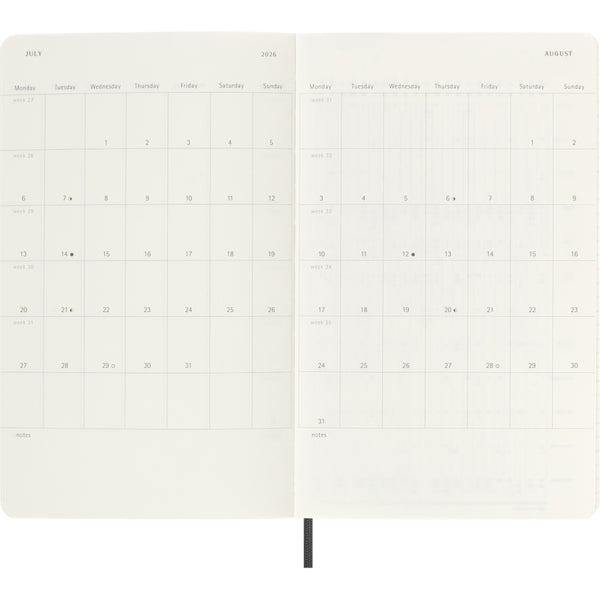 Moleskine 2025/2026 18-Month Agenda - Weekly, Large Soft Cover, Black