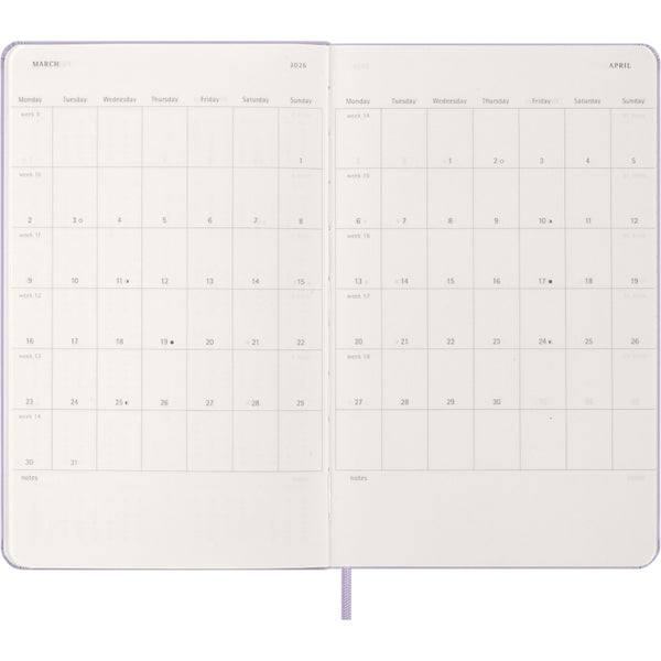 Moleskine 2026 Agenda - Daily, Large Hard Cover, Lilac