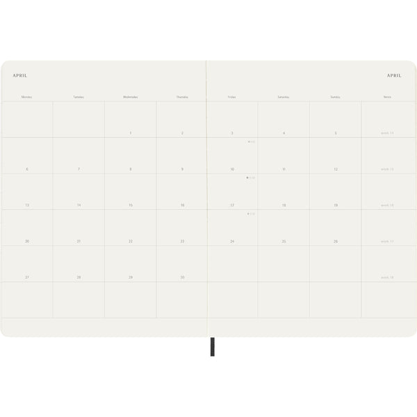 Moleskine 2026 Agenda - Monthly, XL Soft Cover, Black