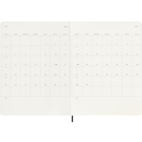Moleskine 2026 Agenda - Weekly, XL Soft Cover, Black