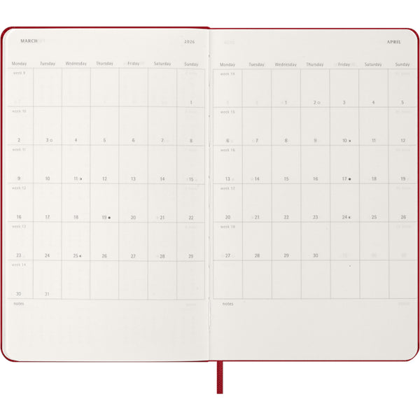 Moleskine 2026 Agenda - Weekly, Large Hard Cover, Red
