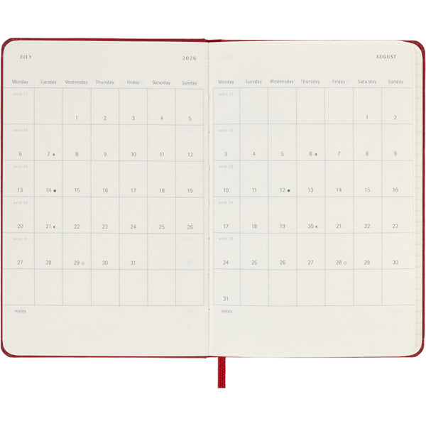 Moleskine 2026 Agenda - Weekly, Pocket Hard Cover, Red